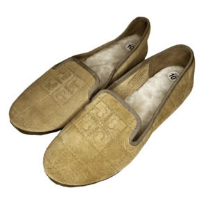 Tory Burch Cowley Camel Brown Deep Split Suede Wool Leather Slippers Slip on 10